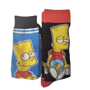 Simpsons Bart Men's 2-Pair Crew Socks Cartoon Novelty Adult Size 6-12